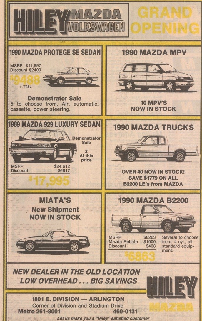 Hiley Mazda Volkswagen grand opening ad
